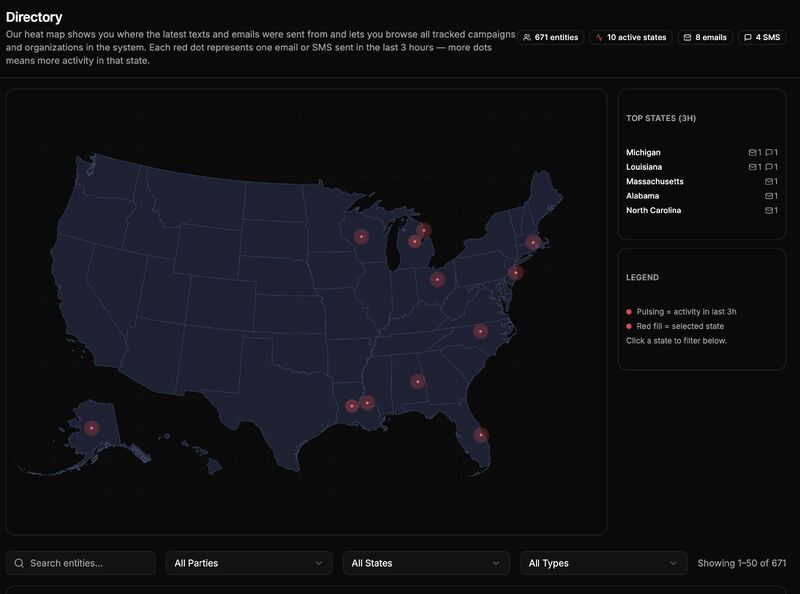 InboxGOP's tweet photo. Our new directory includes an interactive map showing where texts and emails are currently being sent from. https://t.co/WByz1BiaZz