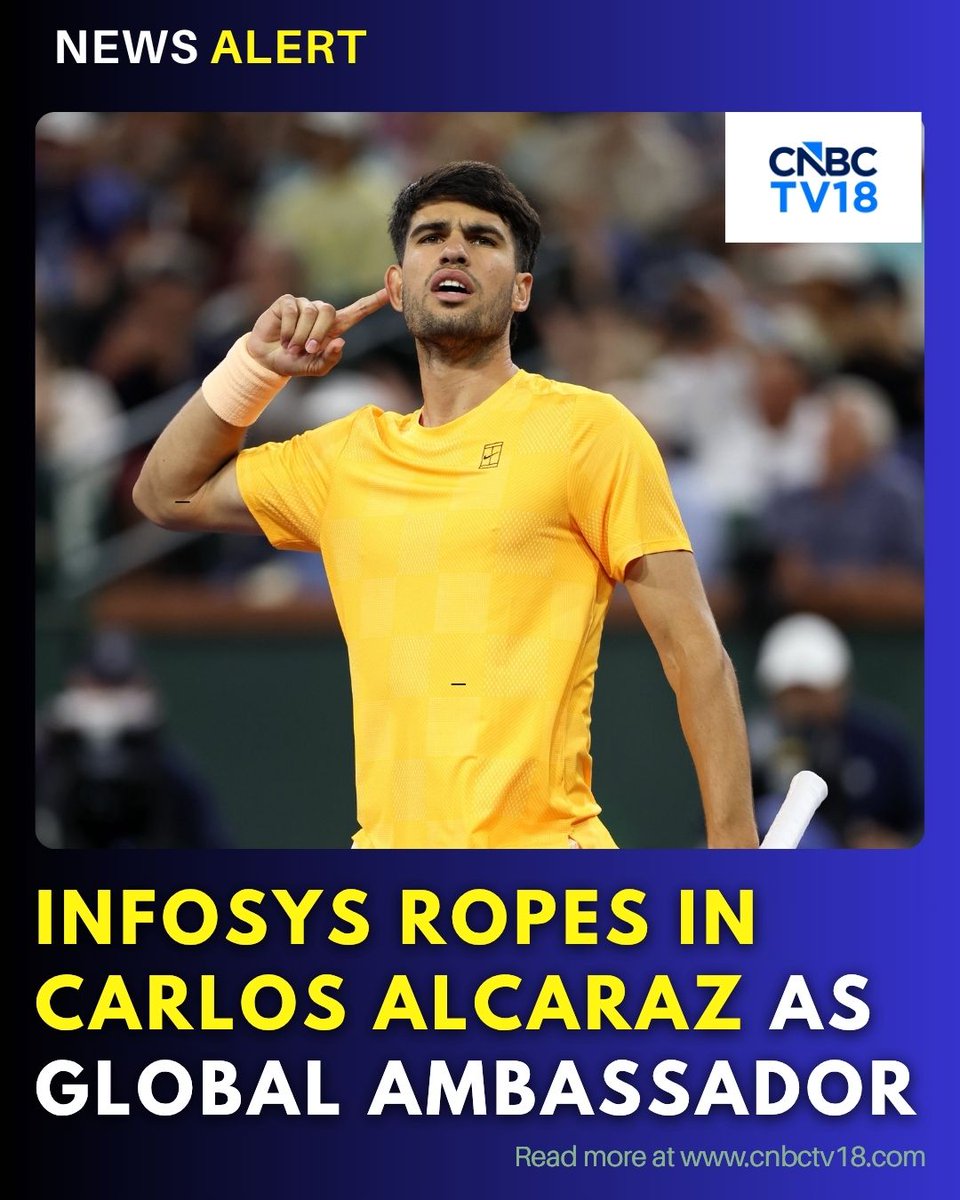 CNBCTV18News's tweet image. .@Infosys signs tennis star @carlosalcaraz as global brand ambassador, to co-develop AI-driven match analytics and performance tools using its Topaz platform.

📸 Carlos Alcaraz/X 

By @GareemaBangad  | #CarlosAlcaraz #infosys 

Read: cnbctv18.com/market/infosys…