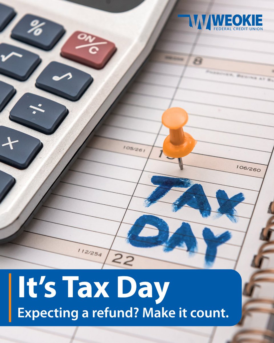 Tax Day is here! ⏰

If you’re getting a refund, it’s a great opportunity to put that money to work—whether that’s boosting your savings, paying down debt, or planning.

WEOKIE is here to help you make the most of it. 💙

See your options 👉 bit.ly/4bRfGzv