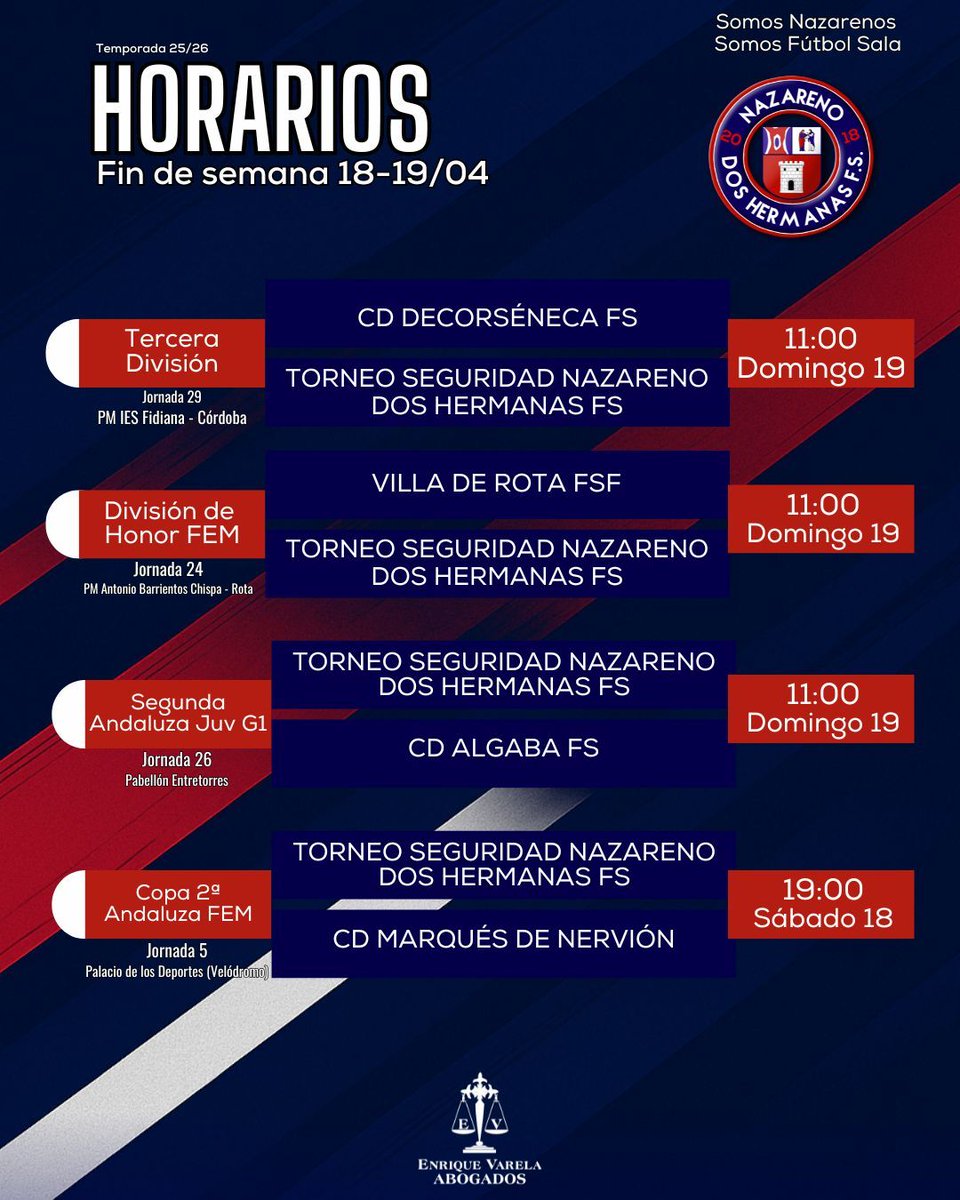 NazarenoDHFS's tweet photo. HORARIOS 🕘️ | @evarelabogados | Buscarán la victoria para certificar sus campeonatos

💪 ¡Nazarenos! Nuestros dos primeros equipos se preparan para vivir una jornada importantísima, ya que de conseguir los resultados, ambos conjuntos levantarán sus títulos de liga

🙌 #Contodo! https://t.co/hDGxLMGxuI