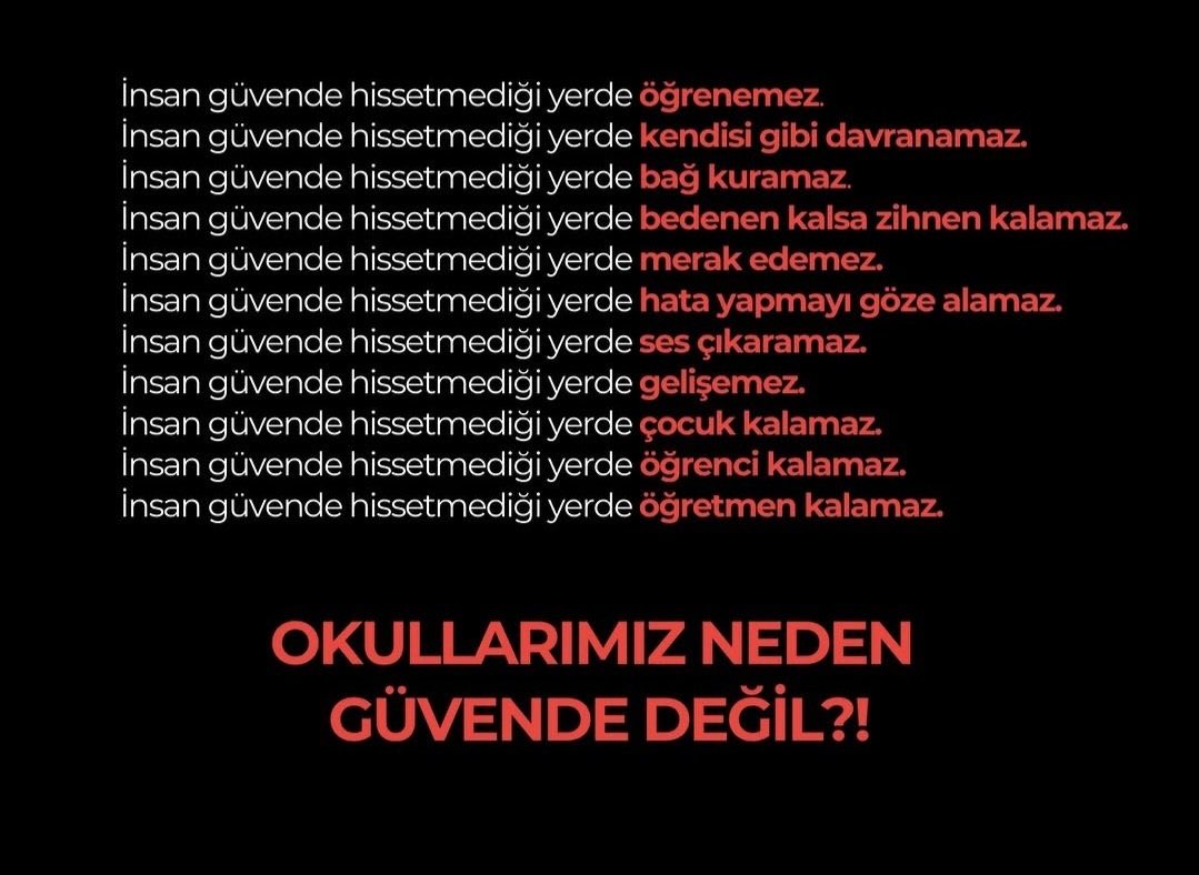 Mükemmel değil, merhametli çocuklar yetiştirin. Karıncaları ezmeyen, ağaç dallarını kırmayan, çiçekleri ezip geçmeyen, sevgiyi hissetmeyi ve hissettirmeyi bilen çocuklar. 

#EğitimdeŞiddeteHayır #kahramanmaraş