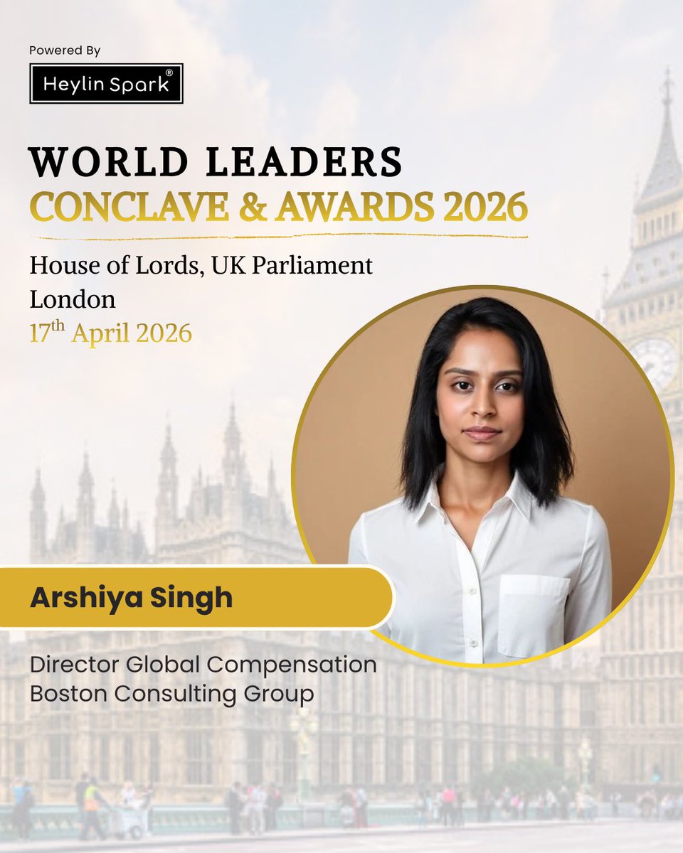 WBrandAffairs's tweet photo. Delighted to welcome Arshiya Singh, Director Global Compensation, BCG, to the World Leaders Conclave &amp; Awards 2026 🌍

She plays a pivotal role in driving global compensation frameworks that enable talent excellence and organisational growth. https://t.co/PP9UppE3gL