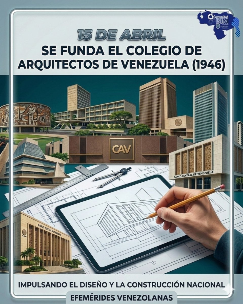 🏛️ Un #15Abr de 1946 fue fundado el Colegio de Arquitectos de Venezuela. 🎉
Desde su creación ha sido pilar fundamental del desarrollo arquitectónico nacional. #ComunidadBIM se une a la celebración y reafirma su compromiso con la excelencia profesional. #CAV #HablemosBIM