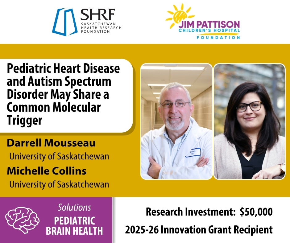 _SHRF_'s tweet photo. We proudly announce Darrell Mousseau and Michelle Collins at @usaskmed as a Solutions – Pediatric Brain Health grant recipient! Funded by @_SHRF_ and @PattisonKids.

Visit our website to learn more: https://t.co/UlRxTGQnDx https://t.co/71Cplj7bHk