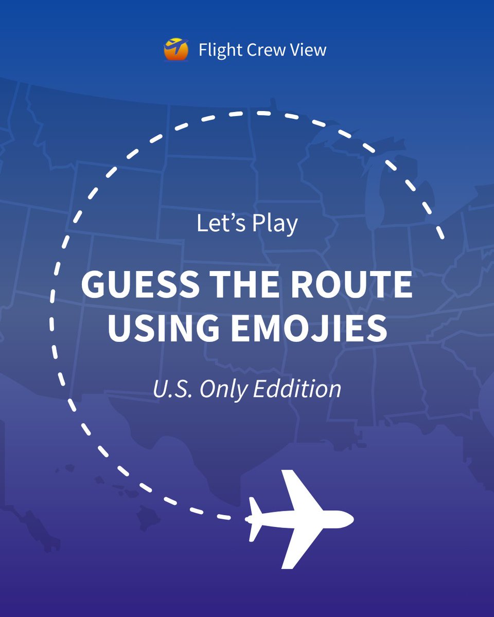 flightcrewview's tweet image. Guess the U.S. route using emojis only ✈️

Reply with your guesses, and we will let you know if you are right. 👀

#CrewLife #Aviation