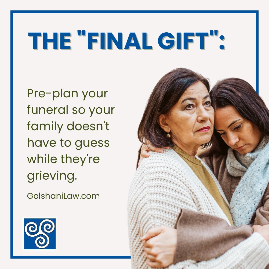 When someone passes without leaving funeral instructions, their family is forced to make deeply personal decisions under the worst possible circumstances. 

Pre-planning your funeral is a gift to your loved ones. We can help.

📞(818) 334-2805
🌐 GolshaniLaw.com
