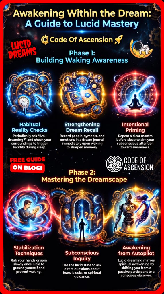 CodeofAscension's tweet image. 🚀 Lucid dreaming is not just about controlling dreams. It is about awakening within them. 🌙

The dream becomes a mirror. Awareness becomes the key.

Free guide 👉 codeofascension.com/lucid-dreaming…

#CodeOfAscension #luciddreaming #consciousness #dreamwork #awakening #subconsciousmin