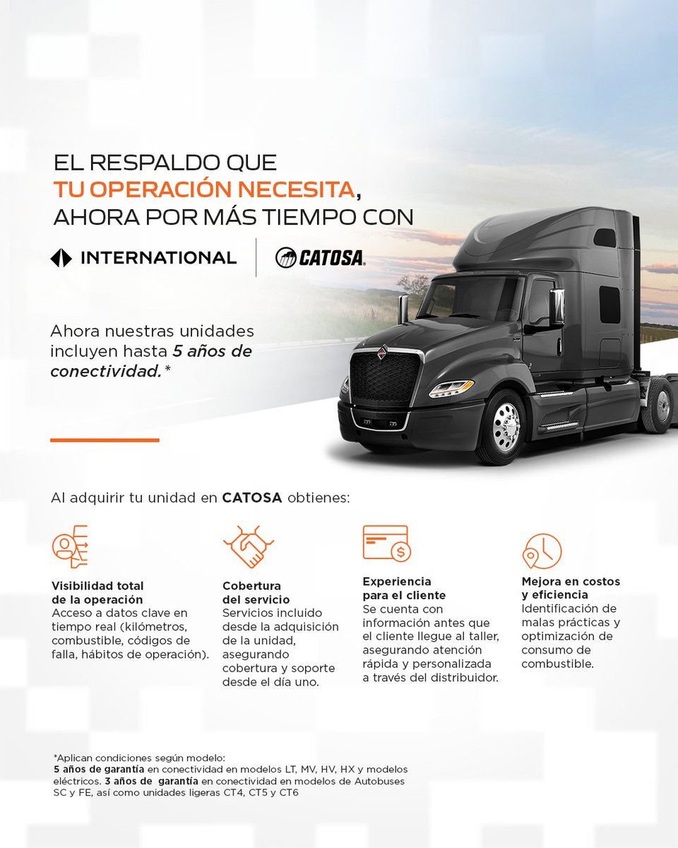 CATOSAMX's tweet image. ⚙️ Con tu #International de #CATOSA, el respaldo es total.

🚛💨 5 años de conectividad integrada con datos de operación, atención anticipada en taller y seguimiento real para mantener tu #flota en óptimas condiciones. 

📍 Contáctanos, tu unidad tiene más de lo que imaginas.