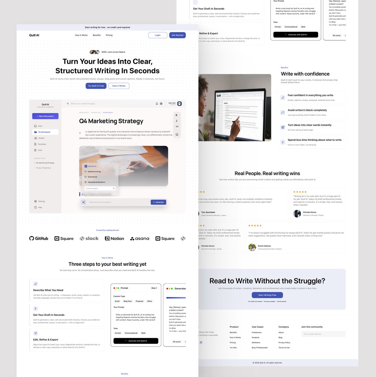 __T_ammy's tweet photo. I've been working on improving my Ul/UX skills, and this is one of my latest projects 👇🏽

An Al writing assistant designed to make writing faster and easier.

Here's the Web + mobile version 👇🏽
#UIUX #ProductDesign #Figma #UIDesign https://t.co/i3dQCZSG6a