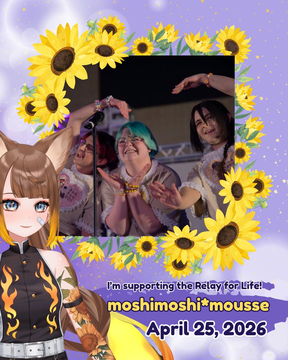 Hello_Mousse's tweet photo. ∗ Performance Announcement! ∗ Relay for Life

We're joining the team of idols performing at the Gwinnett Relay for Life on April 25th! We're honored to be able to support the Relay and the Swittx Sunflowers, the team in honor of our friend Switt 💜🌻 https://t.co/zDYcwBl09p