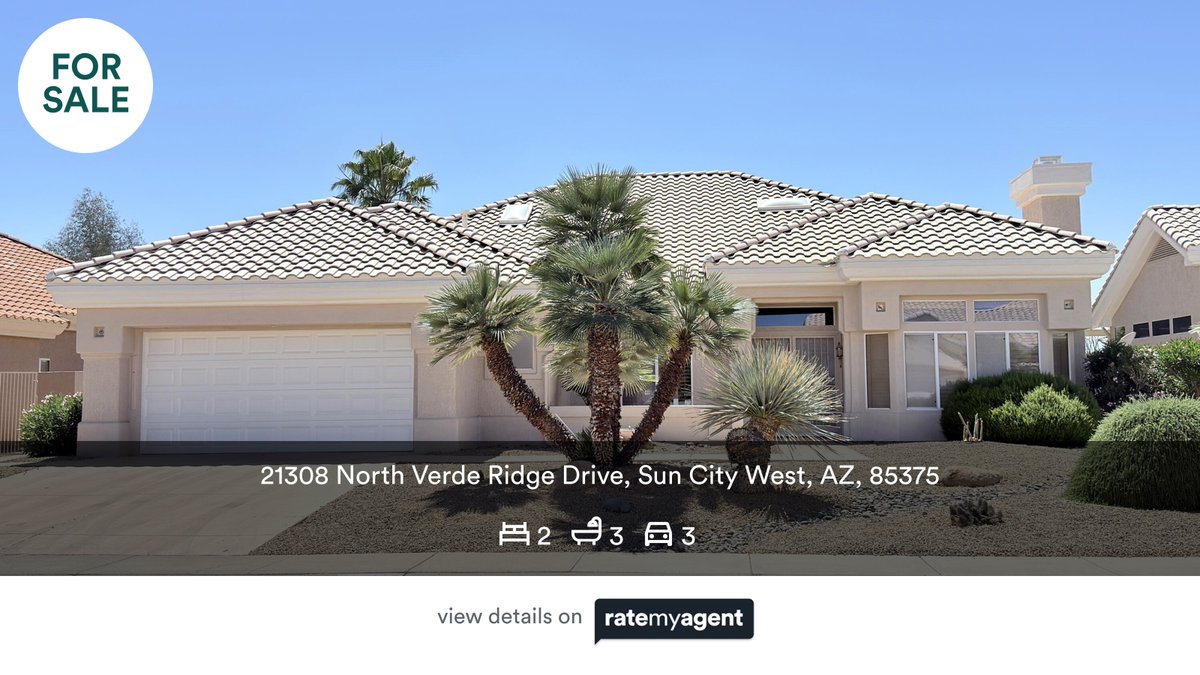 🛌 2 🛀 3 🚘 3
📍 21308 North Verde Ridge Drive, Sun City West, AZ, 85375

My latest listing on #RateMyAgent.

rma.reviews/13kthlo9kh85

...
#ratemyagent #realestate