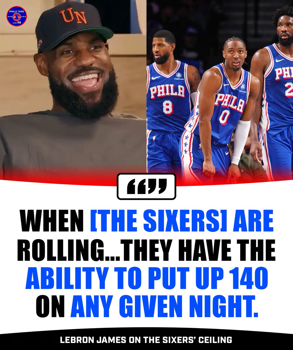PhillyTakewRB's tweet image. LeBron sees the vision with this Sixers team… the ceiling is dangerous 👀🔥

#sixers #76ers #lebronjames #philadelphia76ers 🔵🔴
