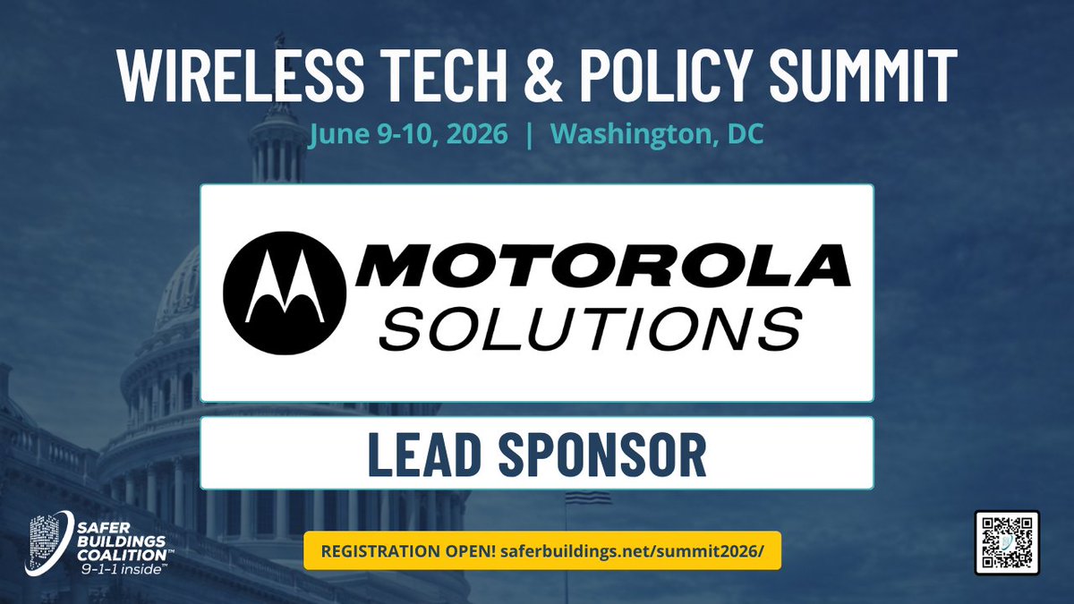 SaferBuildings's tweet photo. Proud to announce @MotoSolutions as Lead Sponsor of the Wireless Tech &amp; Policy Summit! Their leadership helps shape the future of in‑building wireless.
Register: https://t.co/8eiC4YWxYu  
More info: https://t.co/MpE7W9iVHd

#911Inside #InBuildingWireless #WirelessInfrastructure https://t.co/thXUk3Thib