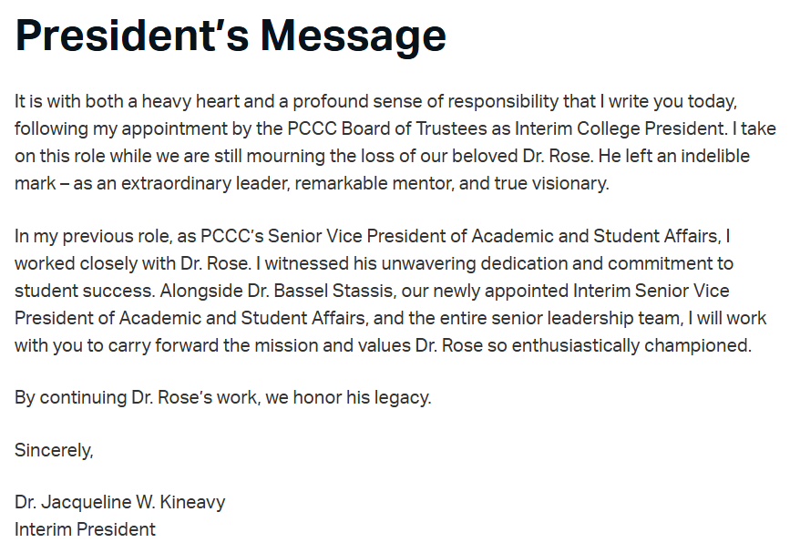 PCCCNJ's tweet photo. Honoring Dr. Rose &amp; Looking Ahead: A Message From Our Interim College President https://t.co/FMp4iUieih