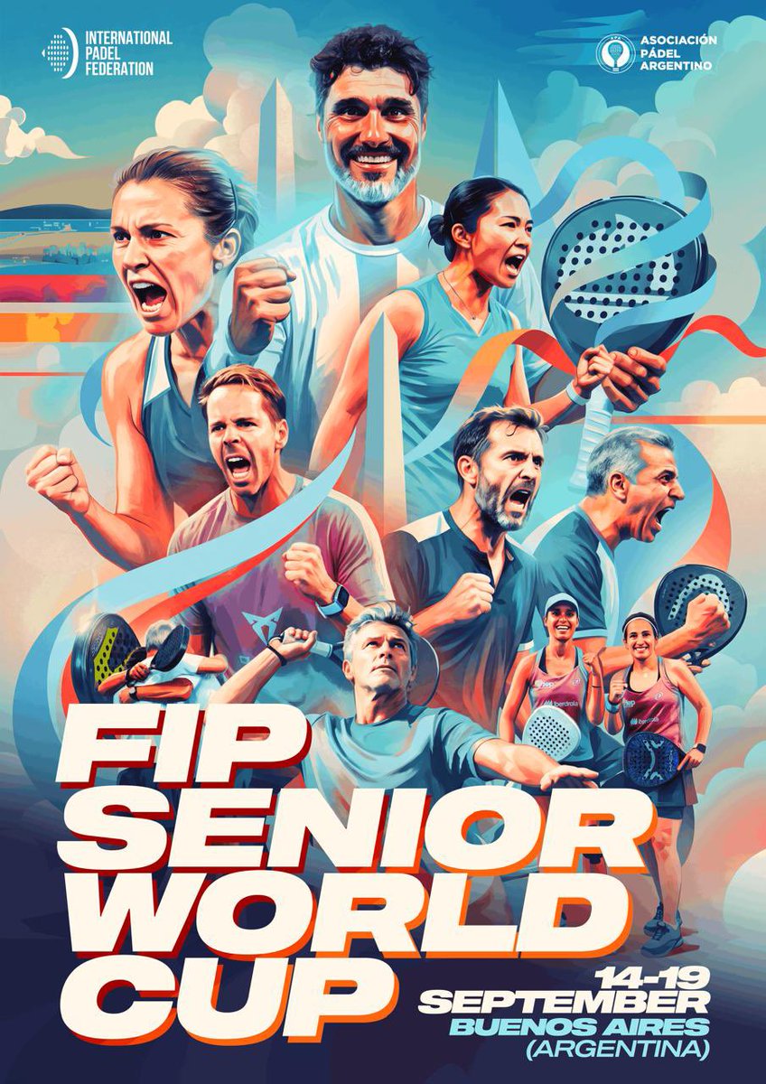 Padel_APA's tweet photo. Del 14 al 19 de septiembre de 2026, Buenos Aires será sede de la cuarta edición de la Copa del Mundo Senior de la FIP, reuniendo a las leyendas que han marcado la historia de nuestro deporte.
Serán 32 selecciones nacionales y nuevas categorías (40+, 45+, 50+, 55+, 60+).
#SomosAPA https://t.co/ewDCXQk6s6