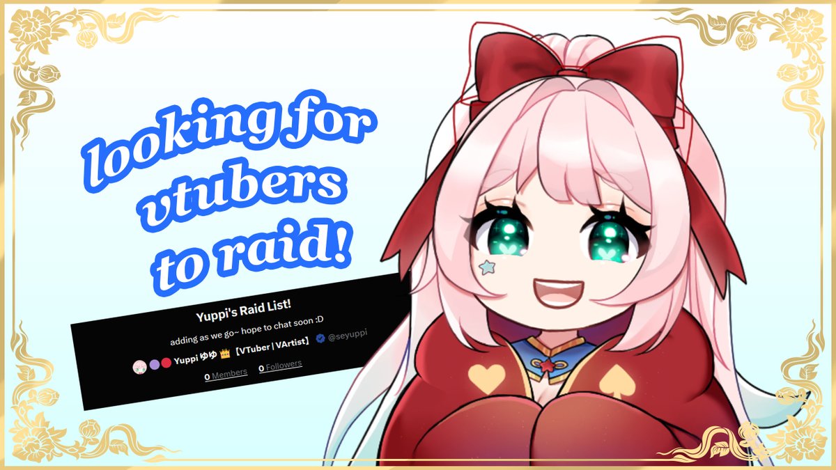 seyuppi's tweet photo. 【 looking for vtubers to raid! 】

═════       ✦❘༻♛༺❘✦      ═════

💙 drop your linkies and any other details below and I'll check you out~

no engagement bait! I always aim for a comfy vibe without drama and controversies 🙏 https://t.co/jfXCTAVKHN