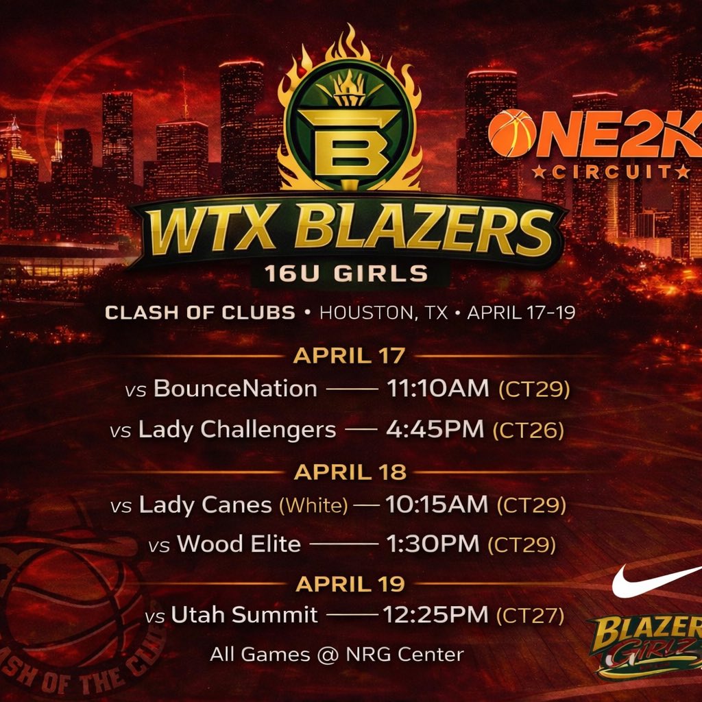 carolineleematt's tweet photo. Heading to Houston for Clash of Clubs with @wtbbAAU !! Here’s our schedule! @paristhetrainer @IFalk4 @EastwoodGbb https://t.co/vnLv9wwkIG