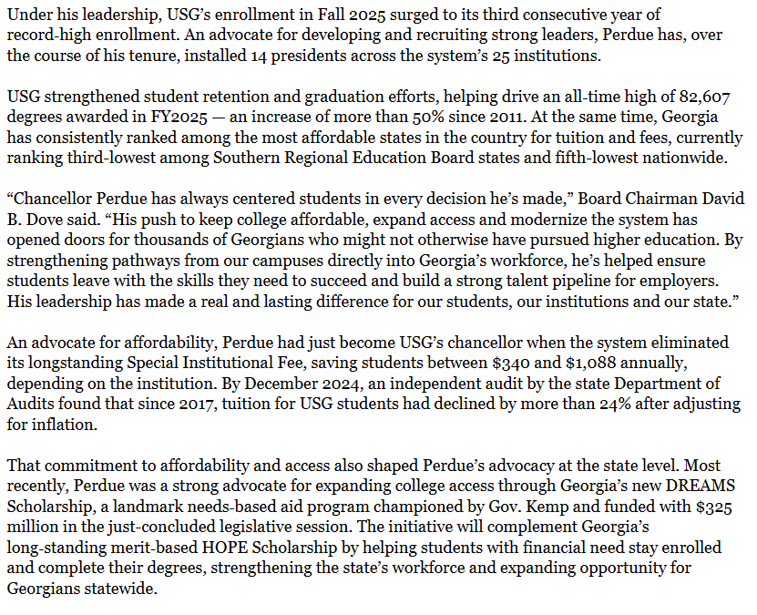 rahulbali's tweet image. BREAKING: University System of Georgia Chancellor Sonny Perdue Announces Retirement.

Perdue is also a former Governor and U.S. Secretary of Agriculture. #gapol