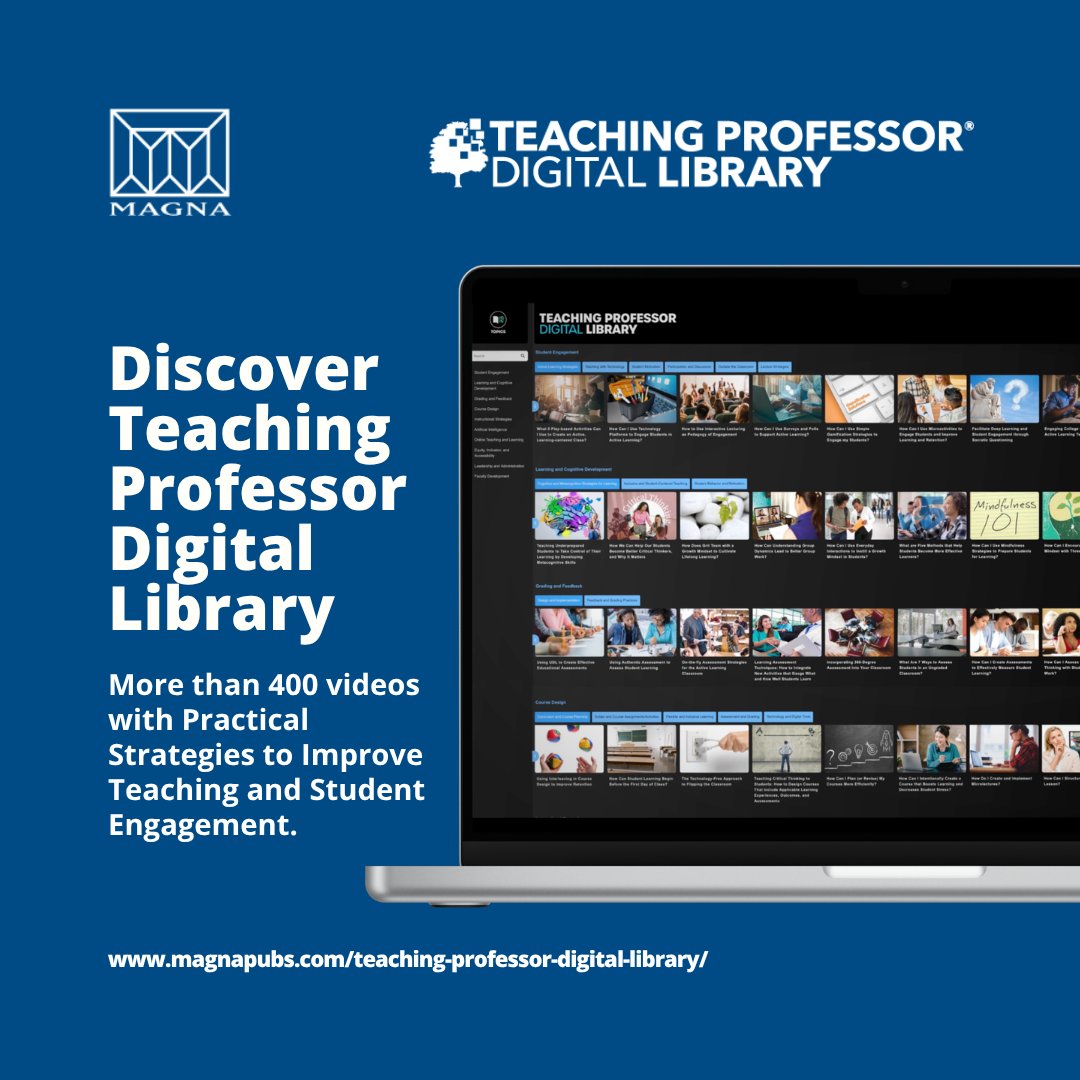 Magnapubs's tweet photo. 📚✨The Teaching Professor Digital Library from Magna Publications gives you access to 400+ expert-led videos designed to improve teaching effectiveness and boost student engagement anytime, anywhere.

👉 Explore the library: https://t.co/NeXEpZ5XQ9 https://t.co/eZTgjXPcd7