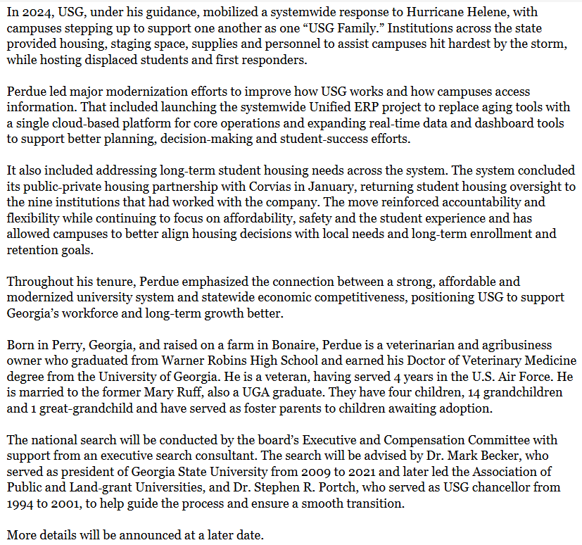 rahulbali's tweet image. BREAKING: University System of Georgia Chancellor Sonny Perdue Announces Retirement.

Perdue is also a former Governor and U.S. Secretary of Agriculture. #gapol