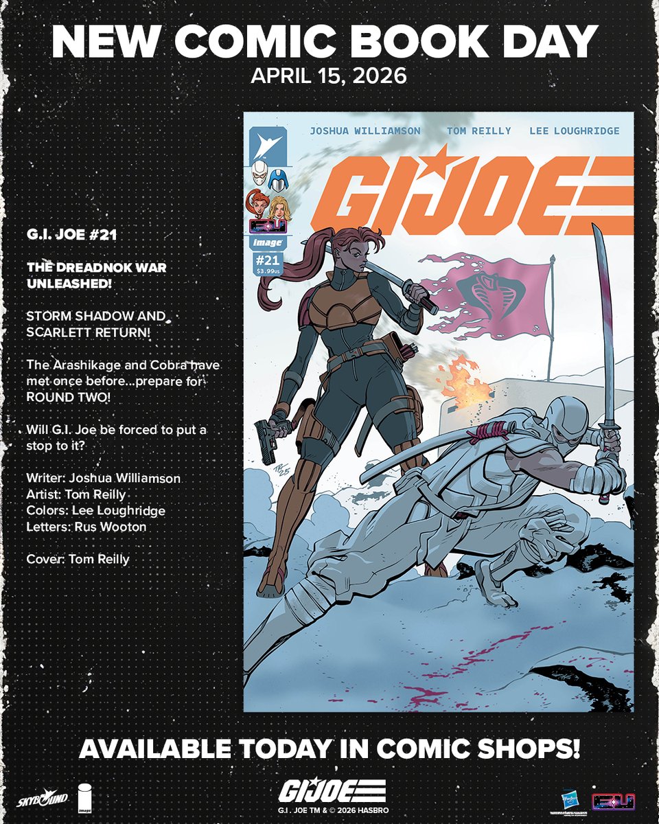 Skybound's tweet image. It's our favorite day of the week #NCBD! Which of these comics are you picking up? 

- G.I. Joe: ARAH Sssilent Missions - Zartan #1
- G.I. Joe #21
- Invincible Universe: Battle Beast #8
- Ghost Pepper #10
