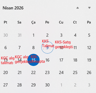 zeycandak's tweet image. 9 Nisan sat 10'da, KKS fonunu satıp, KGC fonunu alma talimatı verenlerin takas işlemleri aşağıdaki sırada gerçekleşiyor.
-9 Nisan Perşembe günü saat 10'da talimat iletilmiş.
-KKS fonunun satış valörü T+1. Dolayısıyla 10 Nisan Cuma günü fiyatıyla satış gerçekleşmeli. Ama takas