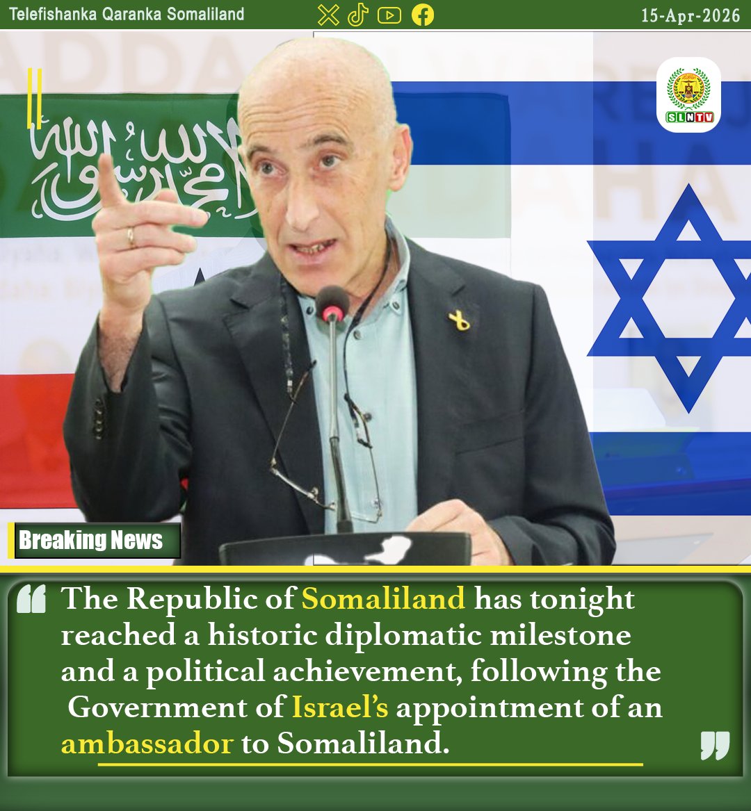 SLNTV's tweet image. The Republic of #Somaliland has tonight reached a historic diplomatic milestone and a political achievement, following the Government of #Israel’s appointment of an ambassador to Somaliland.

#MichaelLotem , who previously served in Israeli diplomatic missions in Kenya, Uganda,