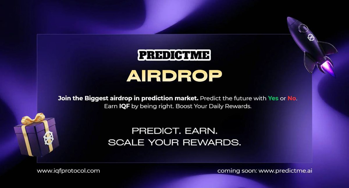 IQFPRO's tweet photo. This is the craziest airdrop ever on prediction markets. Get ready.

#PredictionMarkets #Polymarket #Web3Alpha #AirdropSeason #CryptoGems #OnchainSignals #DegensOnly #AlphaLeak #MarketPredictions #CryptoAirdrop #Web3Opportunities #BetOnTheFuture https://t.co/G1wpWbdY3n