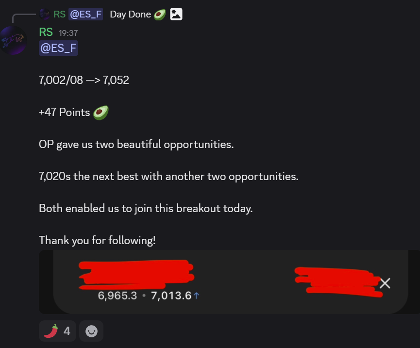EdgebyRS's tweet photo. Secured another +47p off $ES 7,002/08 (Y High / YVAH). Thou shall not fade initiative buyers in a trend up period. 

We've been long and strong since 6,363/75 Weekly Support Zone. 

The feed is for you to see. Weekly plan is for you to follow. 

#ES | #ES_F | $ES_F | #EdgebyRS - Clarity First / Action Next.