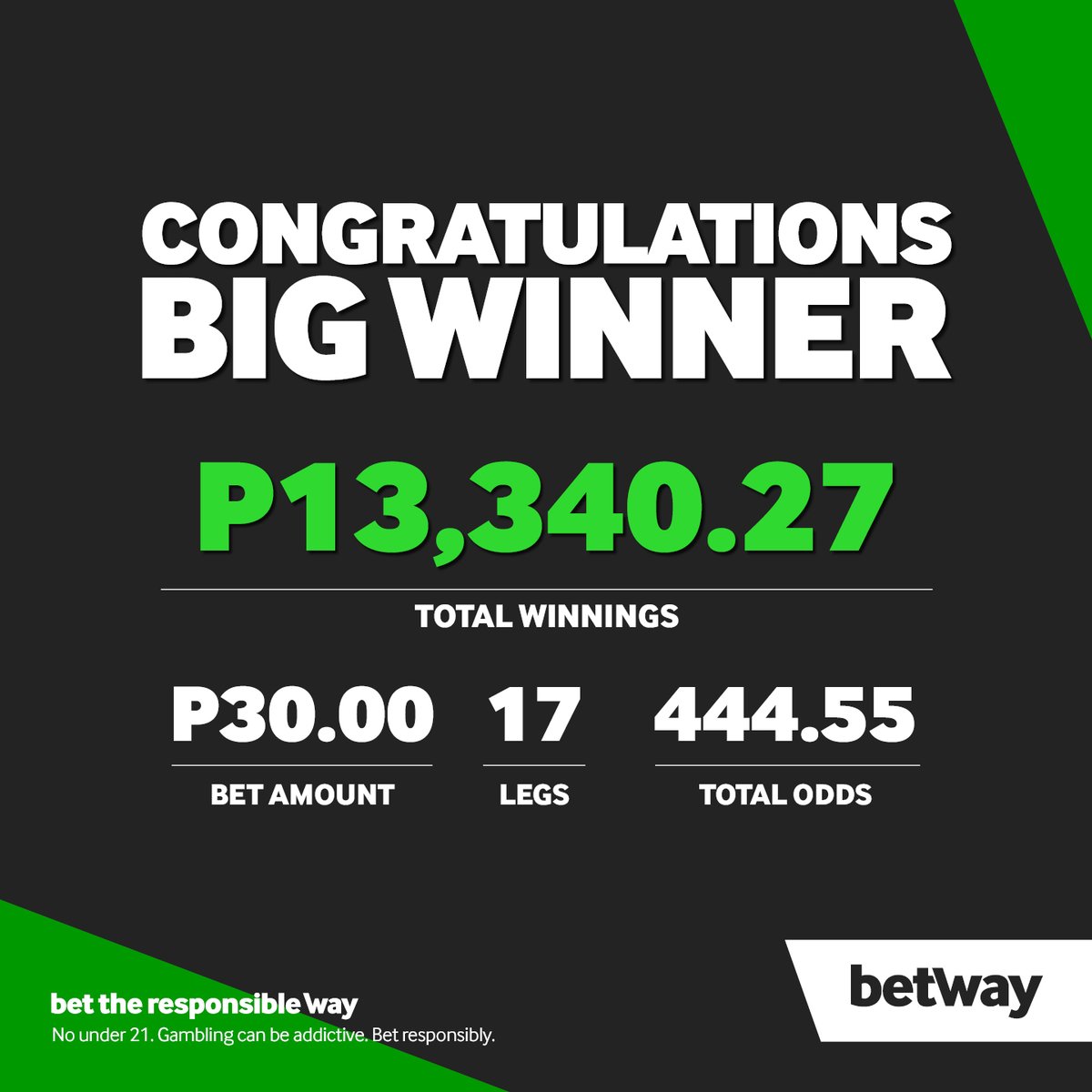 BetwayBW's tweet photo. Congratulations to our big winner! π https://t.co/le3ivJy0TU #bigwinner #betway #getwaymore https://t.co/2ZBtGBkjfE