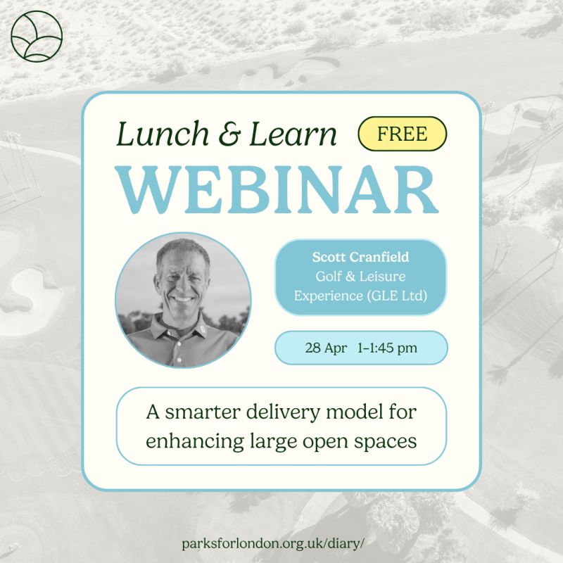 GLElimited's tweet photo. 🌿 Scott Cranfield of GLE will be joining @ParksforLondon later this month to talk about improving large open spaces, covering drainage, pitch performance &amp; sustainable maintenance.
📅 28 April 1-145pm
Register ⬇️
📩 https://t.co/6C99gPDTtn
#LunchandLearnWebinars #Parks https://t.co/kaOyY9QdnM