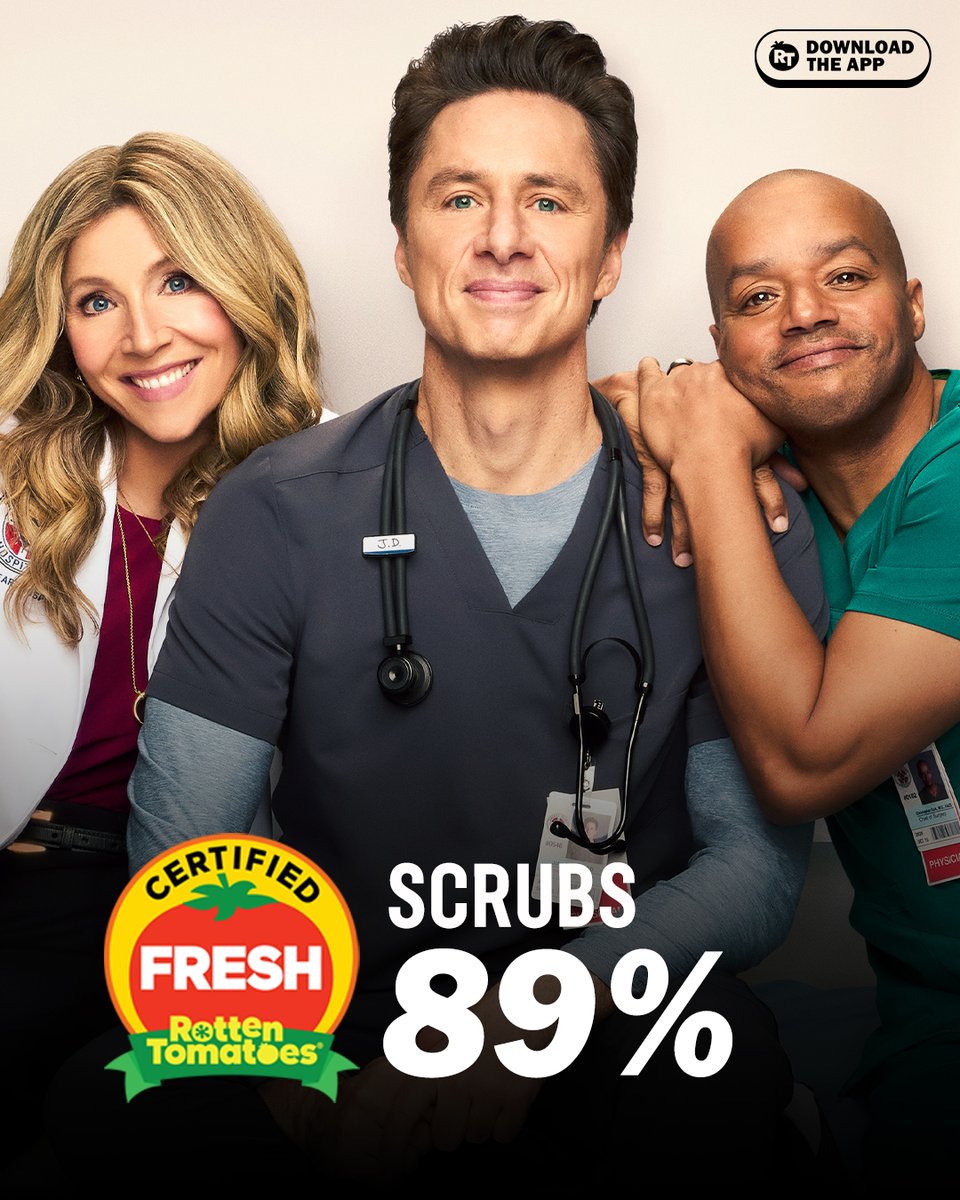 RottenTomatoes's tweet image. #Scrubs is Certified Fresh at 89% on the Tomatometer, with 45 reviews:
rottentomatoes.com/tv/scrubs_2026…