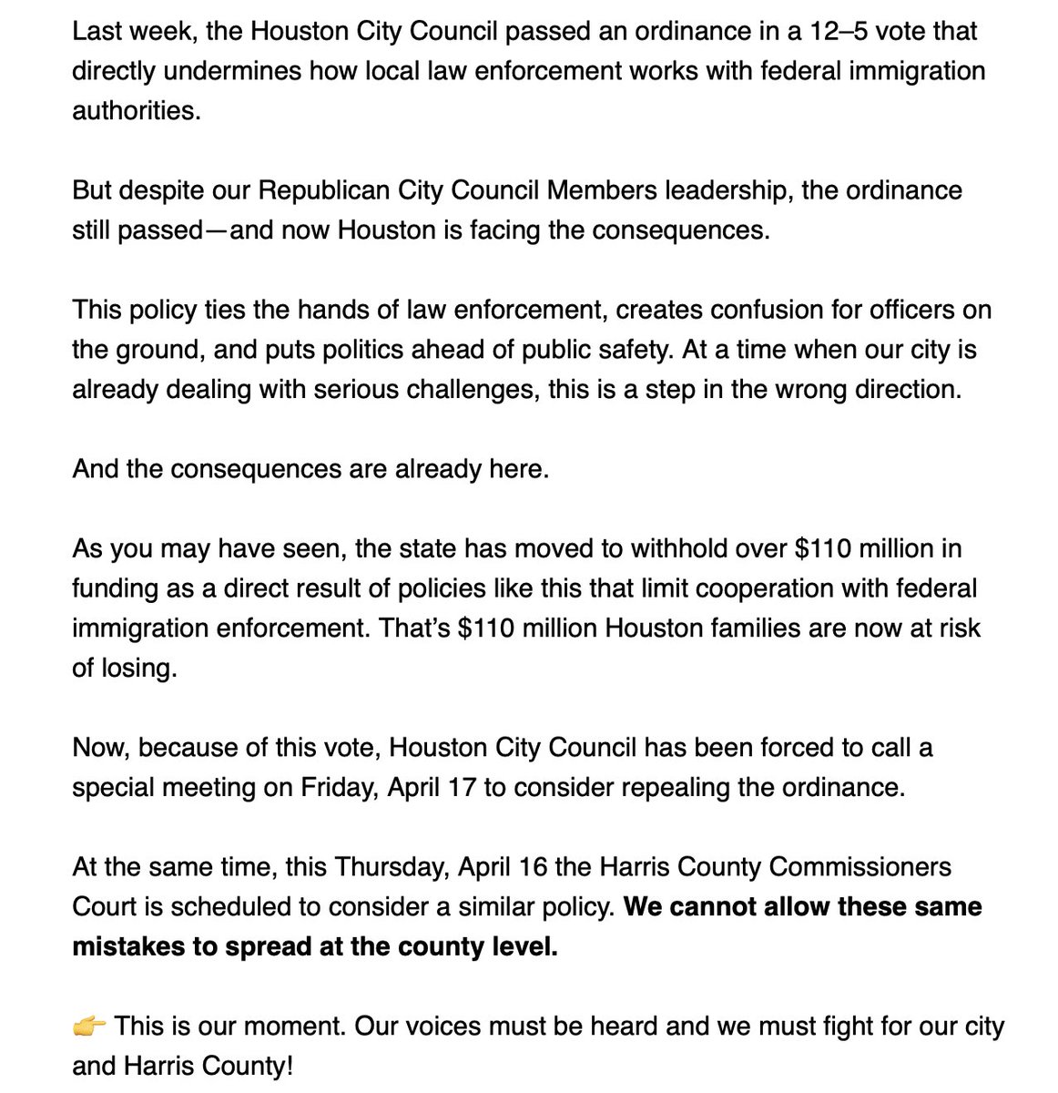 hollyshansen's tweet image. In: @HarrisCountyRP urging residents to sign up to speak at Harris County Commissioners Court Thursday &amp;amp; #Houston City Council Friday, &amp;amp; to contact elected officials re: police cooperation w/ICE.