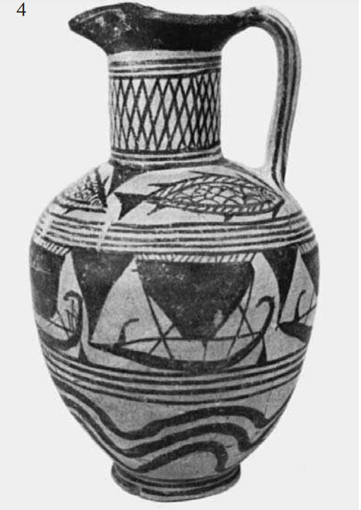ahahistory2's tweet photo. Some early Etruscan depictions of ships dating to the 7th century BC:
A) A local pyxis, tomb n.1, San Paolo mound, Caere, c. 675-625 BC;
B) Another local pyxis, same location, c. 676-625 BC;
C) An urn from Veii, c. 700-650 BC;
D) On an oinochoe from Tarquinia, 700-675 BC. https://t.co/JhkQvPBhHw