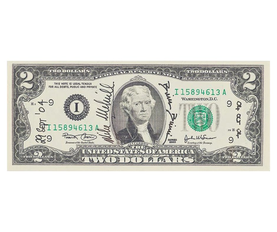 KPNumismatics's tweet photo. This $2 note didn’t just circulate on Earth—it flew on the 2004 SpaceShipOne mission. Signed by astronaut Mike Melvill and pilot Brian Binnie, it’s now headed to auction at RR Auction’s April 23 Richard Jurek Collection event.
Learn more: https://t.co/SLyob3pfak https://t.co/9dvAufZF6O