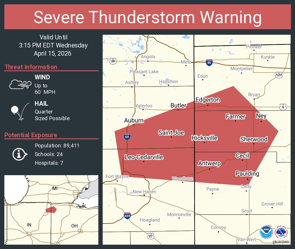 Severe Thunderstorm Warning including Auburn IN, Paulding OH and  Leo-Cedarville IN until 3:15 PM EDT