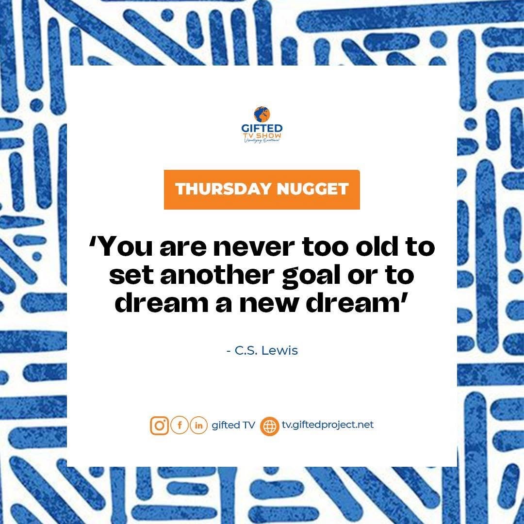 GiftedTVShow's tweet image. 'You are never too old to set another goal or to dream a new dream'
- C.S. Lewis
#gifedtvshow #giftedfamily #goalsetting #thursdaynugget