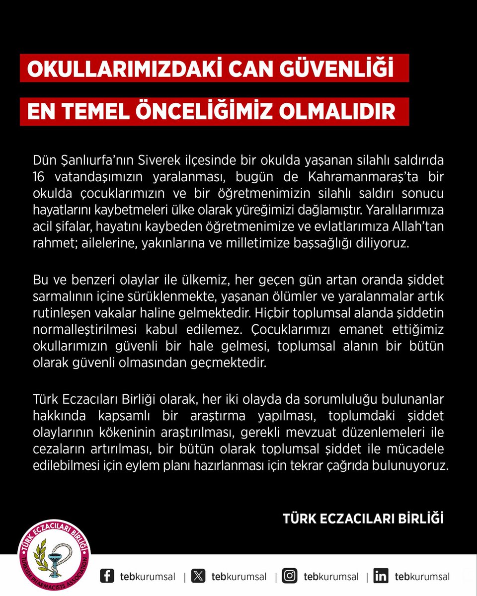 ist_eczaciodasi's tweet photo. OKULLARIMIZDAKİ CAN GÜVENLİĞİ EN TEMEL ÖNCELİĞİMİZ OLMALIDIR https://t.co/0Nmp2qTmc3