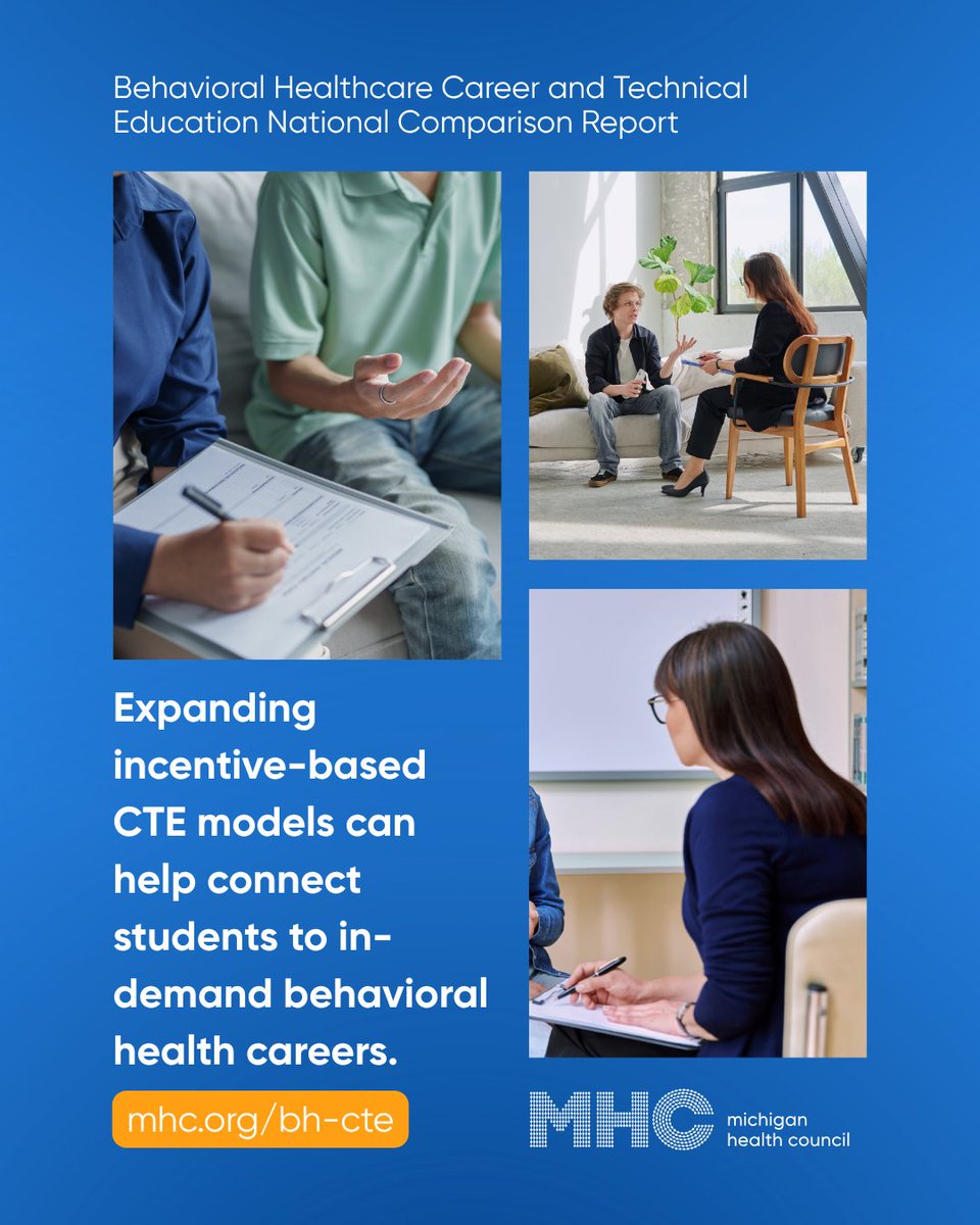 MIHealthCouncil's tweet photo. By using incentive-based CTE models that recognize schools and educators for helping students earn industry-recognized credentials, Michigan could expand access to high-quality training in high-demand fields like behavioral health. Learn more at https://t.co/5WI0r2wTQ1 https://t.co/UTfIfIPUhq