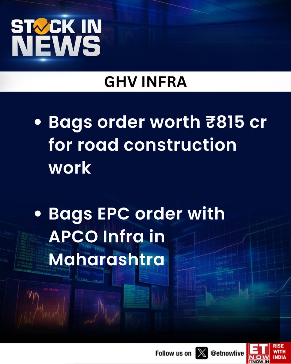 ETNOWlive's tweet image. #StockInNews | GHV Infra bags order worth ₹815 cr for road construction work

#GHVInfra #construction #StockMarket #Maharashtra