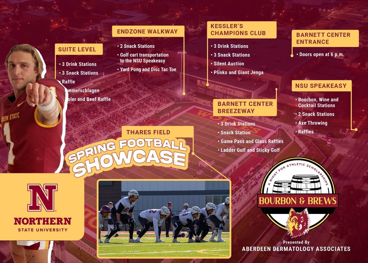 WolvesAthletics's tweet photo. Bourbon &amp; Brews is your last chance to see @NSUWolves_FB in action prior to the August 27 home opener!

☑️ Football
☑️ Snacks &amp; Drinks
☑️ Games, Prizes, &amp; Fun

📅 Friday, April 24
🎟️  https://t.co/PetZptpXO7

𝐃𝐄𝐓𝐀𝐈𝐋𝐒➡️ https://t.co/L2Kt99f85I

#GoWolves🐺 | #maroonNgold🐾 https://t.co/OxFJNjfizN