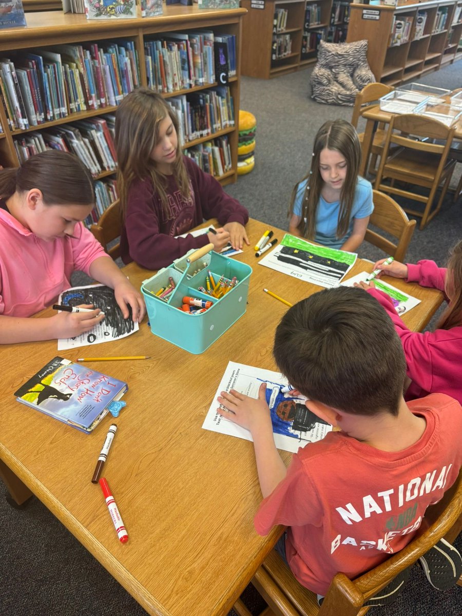 MrsLibraryLady8's tweet photo. April is National Poetry Month, and we've been celebrating in the library. Our third-, fourth- and fifth-graders have been creating blackout poems — they're so inventive with words and lines. #NationalPoetryMonth #BlackoutPoetry https://t.co/NxhitjzTpz