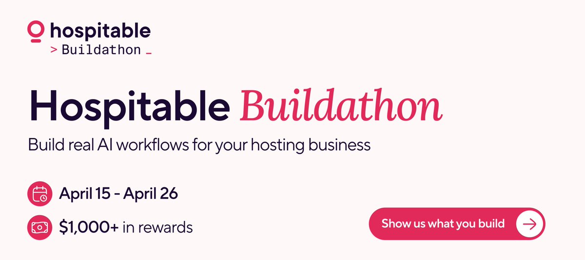 hospitable's tweet photo. Hosts are using our MCP to move fast turning everyday hosting headaches into automation.

Now it’s your turn.Introducing the first Hospitable Buildathon

Turn your biggest pain point into a repeatable workflow.

Show us what you’ve got 👇
https://t.co/2ZYfSTdtsQ https://t.co/9Fp8h9esaJ