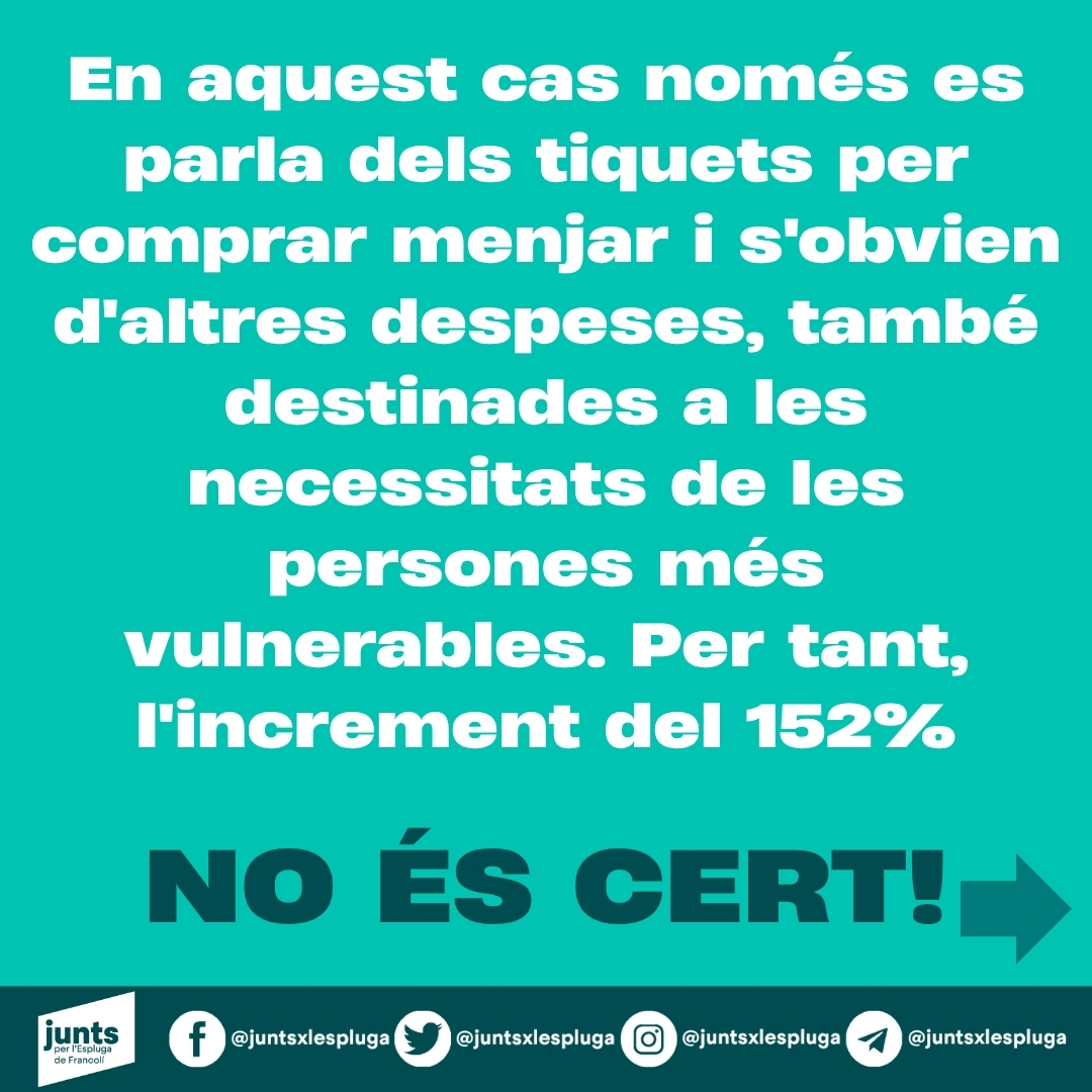 𝐏𝐑𝐎𝐔 𝐝𝐞 𝐭𝐢𝐭𝐥𝐥𝐚𝐫-𝐧𝐨𝐬 𝐝𝐞 𝐦𝐞𝐧𝐭𝐢𝐝𝐞𝐫𝐬!
Comparar dades, ignorant que la partida econòmica destinada a Càritas amb l'anterior govern era oberta i il·limitada, i obviant l’encariment del cost de la vida i altres recursos socials, només distorsiona la realitat