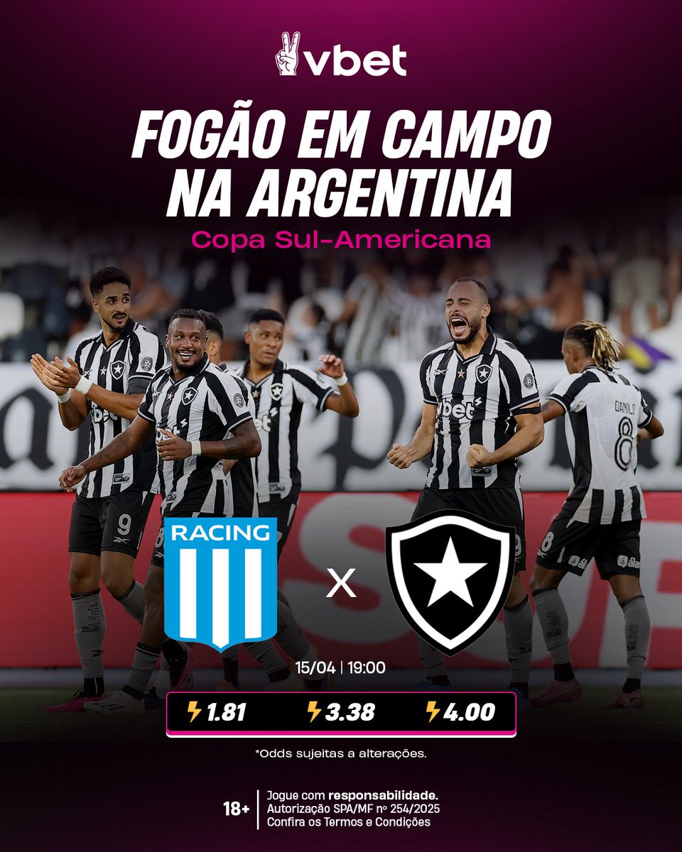 vbet_brasil's tweet image. NA TERRA DA GLÓRIA ETERNA, O FOGÃO BUSCA A 1ª VITÓRIA NA SUL-AMERICANA! 🏆⭐

O Glorioso vai até a Argentina encarar o Racing. É pelos 3 pontos, é pela liderança do grupo E, é pela camiseta!

Faça seu palpite em vbet.link/XdaVBET

#sulamericana2026 #futebol #odds #botafogo