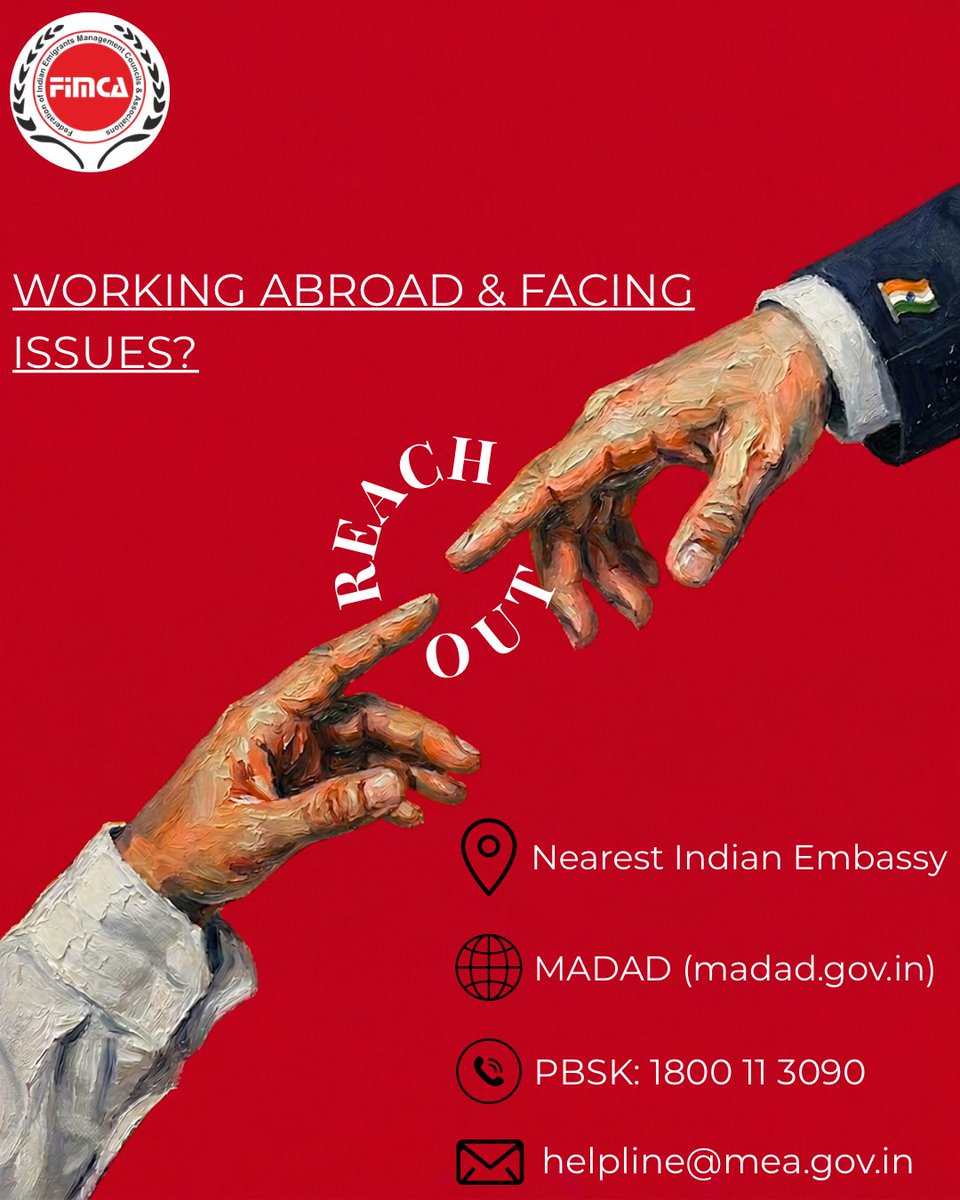 Fimca_India's tweet photo. Stuck abroad? Don’t deal with it alone, help is closer than you think.

#SafeMigration #FairRecruitment
#FIMCA
#Employment #FutureOfWork https://t.co/TY0GXUom53