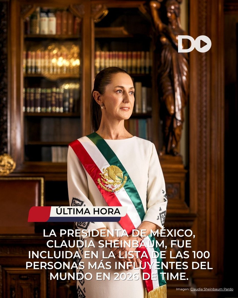 DimeNoticias_Mx's tweet image. #ÚLTIMAHORA | @Claudiashein, entre los 100 líderes más influyentes del mundo 🌍✨

La presidenta de México fue incluida en el listado de #Time y destaca como la única representante de América Latina en esta edición.

Un reconocimiento que la coloca en la conversación global por