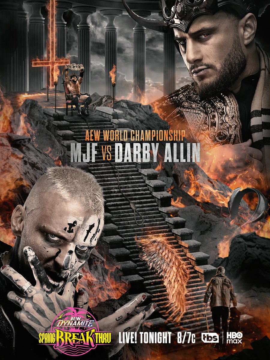 TheDrainmaker's tweet photo. Official poster for MJF vs Darby Allin for the AEW World Championship tonight at Spring BREAKThru!

The Devil vs The Daredevil. 🔥
DOES DARBY WIN THE BIG ONE TONIGHT? https://t.co/fQnMAbyKuU
