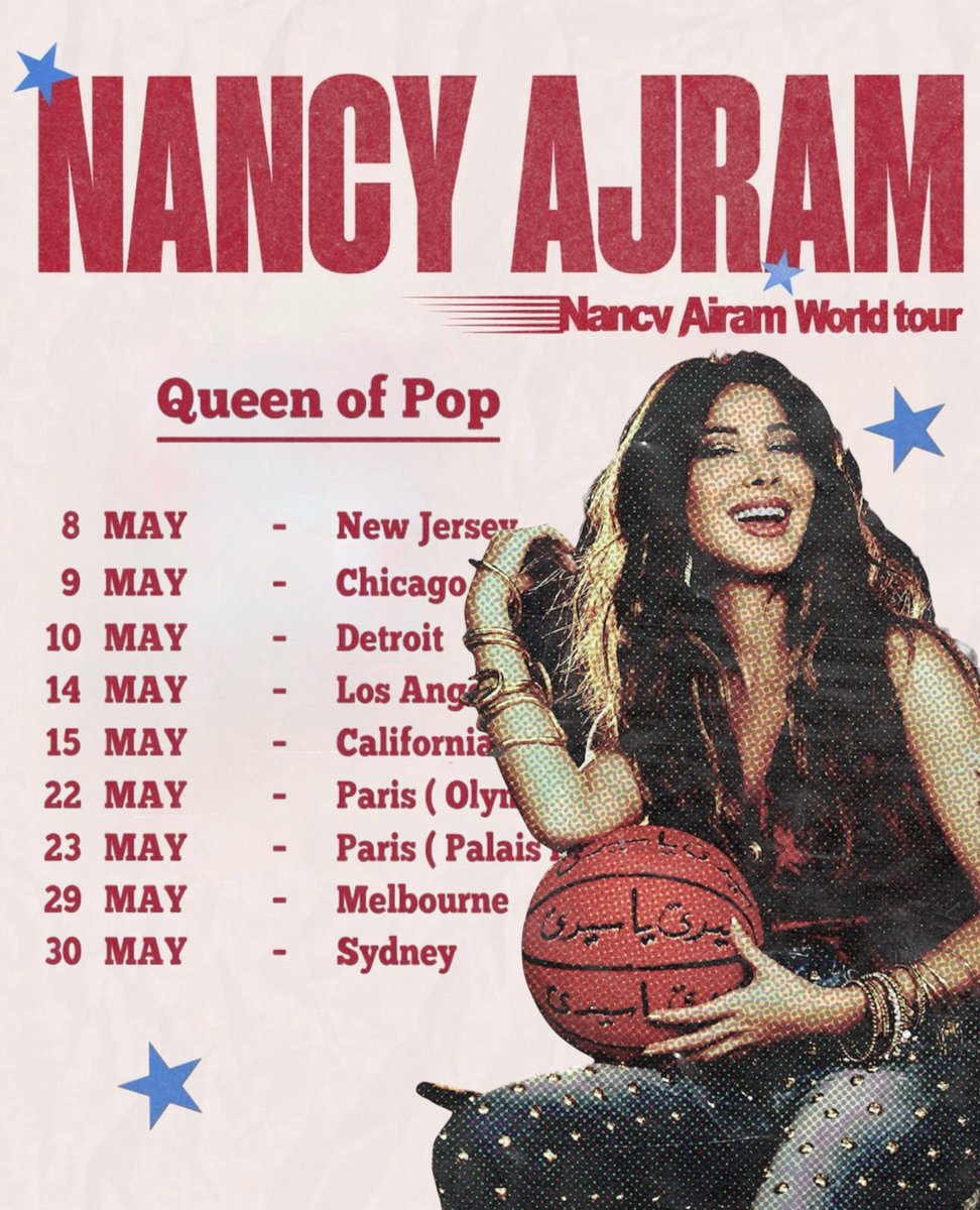 🚨 | Queen of Arab Pop Nancy Ajram Confirms World Tour Will Proceed as Planned 🤩!

— Tour dates listed on the poster below 🎸