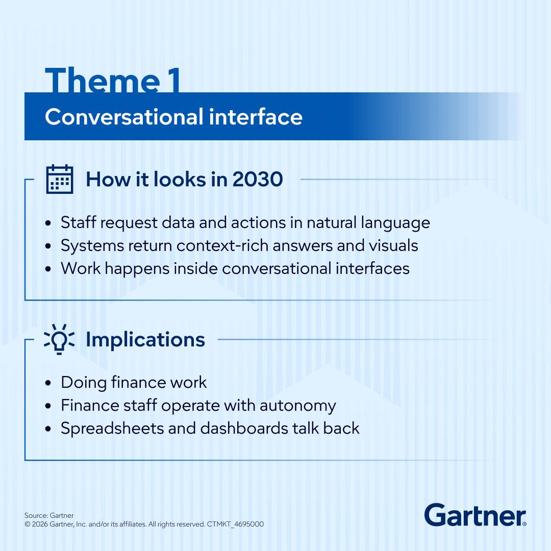 Gartner_inc's tweet image. 🧠 By 2030, finance will be transformed by conversational interfaces and AI agents. 

Explore 8️⃣ forces reshaping finance in our on-demand webinar: gtnr.it/4tqFr0K 

#GartnerFinance #CFO #FinanceTransformation #AI